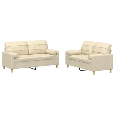 Produktbild von vidaXL 2-tlg. Sofagarnitur mit Kissen Creme Stoff