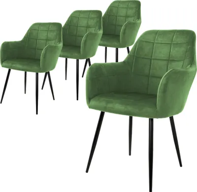 Produktbild von ML-Design 4er Set Esszimmerstühle mit Rücken- und Armlehnen, Salbei, Küchenstuhl mit Samtbezug, Polsterstuhl mit Metallbeinen