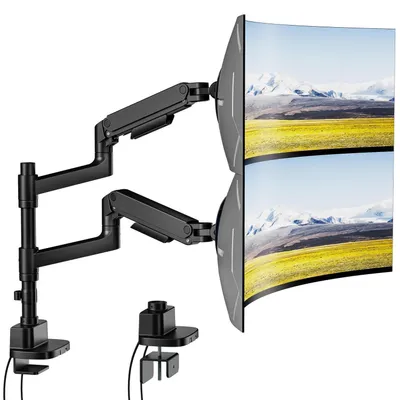 Produktbild von Monitorhalterung für 2 Monitore 17–49 Zoll, 20 kg/Arm, Schwarz, mit USB