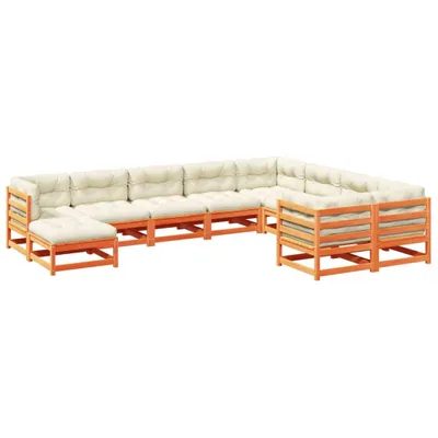 Produktbild von Möbel 10-tlg. Garten-Sofagarnitur mit Kissen Wachsbraun Kiefernholz - Gartenmöbelset 3299641
