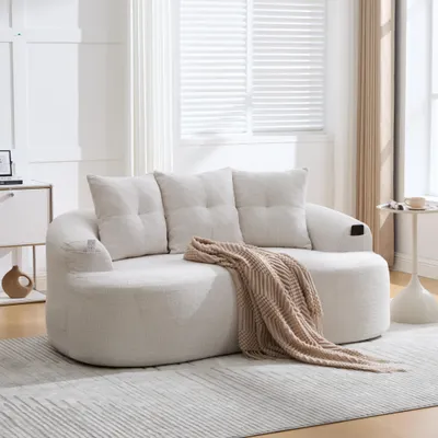 Image de OKWISH Canapé Droit 2 Places - Canapé Moderne Beige en Chenille avec 3 Coussins Décoratifs