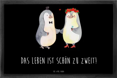 Produktbild von Mr. & Mrs. Panda fußmatte Pinguin Heirat 40 x 60 cm - Schwarz - Geschenk, Frau, Fußabtreter, Freundin, Schmutzmatte, Paar, Mann, Hochzeit, Just Married, Türmatte