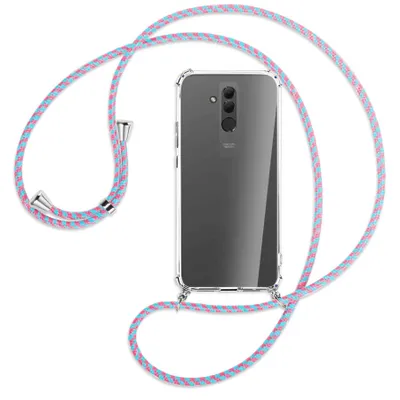 Produktbild von Handykette Backcover-Schutzhülle mit Band (Metall silberfarben) für Huawei Mate 20 lite - pink/mint