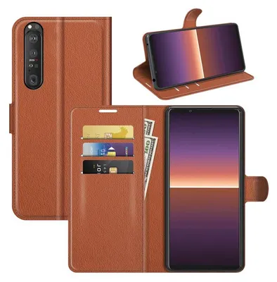 Productafbeelding van MobyDefend Hoesje - Geschikt voor Sony Xperia 1 III  -  Kunstleren Wallet Book Case (Sluiting Voorkant) - Bruin