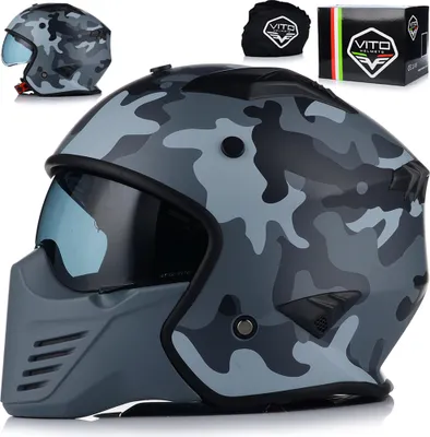 Produktbild von Jet helm mit Sonnenblende | VITO BRUZANO | Rollerhelm trial helm | ECE 22.06  | Motorradhelm mit abnehmbarem Kinnriemen | XL (60cm)