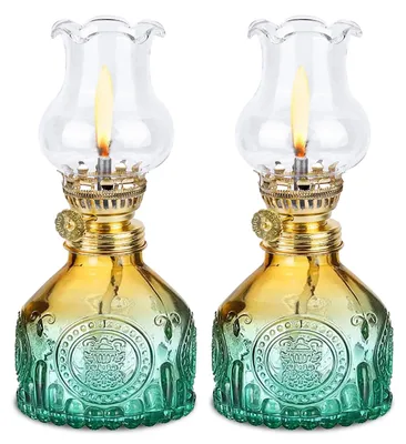 2er-Set Vintage Petroleumlampen aus Glas, Farbverlauf, 17 cm