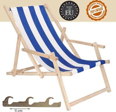 Immagine prodotto di Lettino in legno di faggio Lettino da giardino con braccioli Lettino da spiaggia