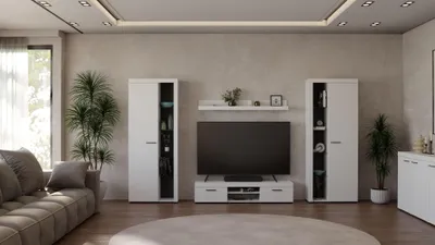 Produktbild von Set RUBEN XL – 2 Vitrinen, TV-Schrank und Wandregal, 3m x 1,9m, Wohnwand für Wohnzimmer - Weiß