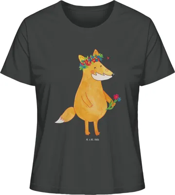 Produktbild von Mr. & Mrs. Panda Damen Basic T-Shirt Fuchs Blumen Größe L - Anthrazit - Geschenk, Boho, Liebe, Blume, Blumenliebe, Oberteil, Kurzarmshirt, Ich, Shirt, Mit Print