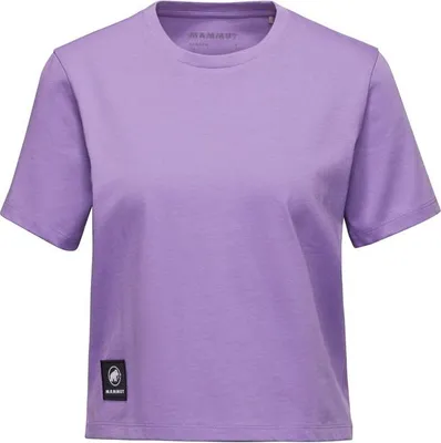 Lila kurzärmeliges T-Shirt mit rundem Ausschnitt und Mammut-Logo-Patch am Saum