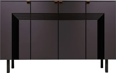 Produktbild von Yoko Kommode Mit Dekorativen Fronten Und Goldgriffen / Sideboard / 4 Türen / 156 Cm / Schwarz