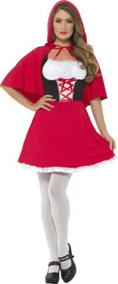 A woman wearing a Red Riding Hood costume.
