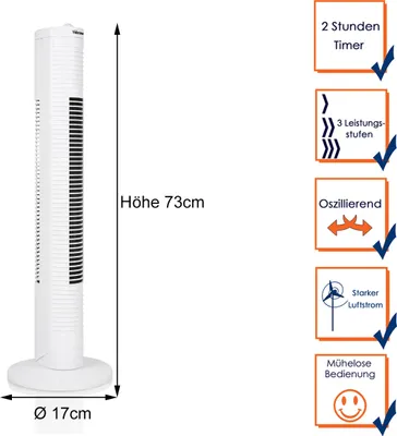 Produktbild von Tristar VE-5900, Haushaltsturmventilator, Weiß, Flur, Kunststoff, 55,15 dB, 1 m³