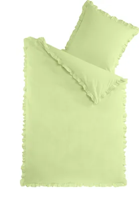 Produktbild von 2 tlg. Renforce Baumwolle Bettwäsche mit Rüschen 155x220 cm Lindgrün