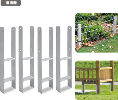 Produktbild von Jopassy 4 Stück Pfostenanker 101MM H-Pfostenträger H-Anker 600 mm Länge Pfostenschuh für Carport Silber