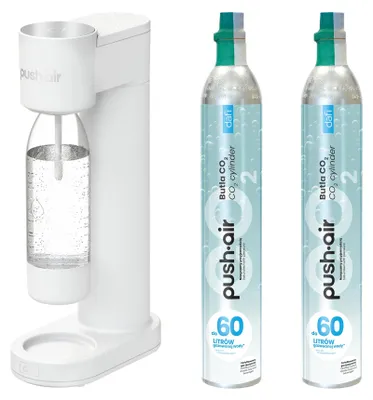 Zdjęcie produktu dla PushAir saturator wody Dafi biały/srebrny + 2x nabój CO2 + butelka 0,7