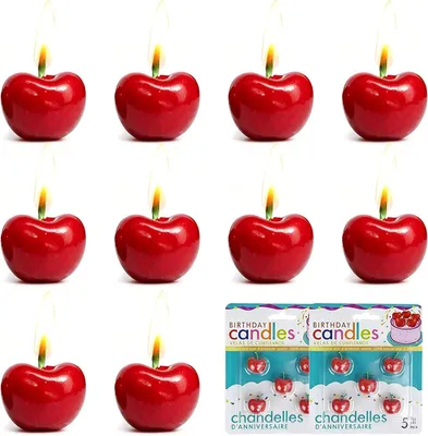 Productafbeelding van 10 stuks hartkaarsen, kersenvormige verjaardagskaarsen, fruitvormige kaarsen, voor Valentijnsdag, decoratie, cadeau, bruiloft, tafeldecoratie, feest