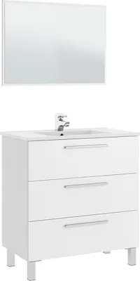Produktbild von Badezimmer-Set >ATHENA< in weiß glänzend / Spiegel - 80x86x45 (BxHxT)