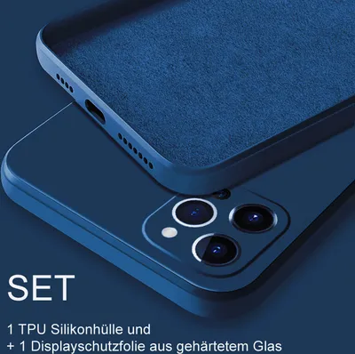Produktbild von SOONTEC Schutzhülle (Blau) für Apple IPhone 13, Schutzhülle TPU Case + 1 Displayschutz Panzerglas, FULL COVER GLASS