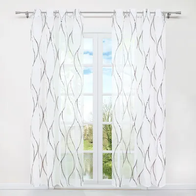 Produktbild von Vorhänge Streifen Ösenvorhang Wohnzimmer Dekoschal Voile Gardinen mit Ösen, Kaffee, 140 B x 145 L cm
