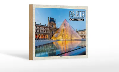 Produktbild von Holzschild Reise 18x12 cm Paris Frankreich Louvre Museum Dekoration