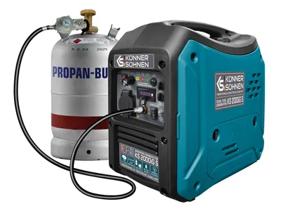 Produktbild von Könner & Söhnen Hybrid Inverter Stromerzeuger KS 2000iG S, 2000W, Dual Fuel LPG/Benzin, reine Sinuswelle, leise, Gas-Generator, Camping
