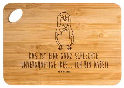 Produktbild von Mr. & Mrs. Panda Holzbrettchen Pinguin Lolli - Transparent - Geschenk, Frühstücksbrettchen, Holzbrett, Unvernünftig, Frühstücksbrett, Spruch, Süßigkeiten, Brett