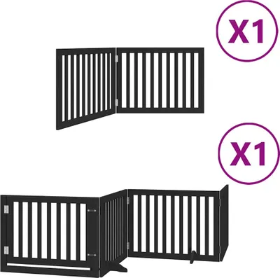 Obrázek produktu pro vidaXL 6dílná brána pro psy s dvířky skládací černá 480 cm topolové dřevo
