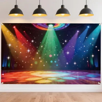 Disco-Hintergrundbanner 72×44 Zoll, Regenbogen, Musikthema