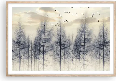 Produktbild von Gerahmtes Poster - Rahmen in heller Eiche - Bäume Vögel Himmel - 91,5x61 cm - Wand Bild - Wanddeko - Wandbilder - Kunstposter - Wandposter - Bilderrahmen - Bilder - Kunstdruck - P2NAA91x61-4546