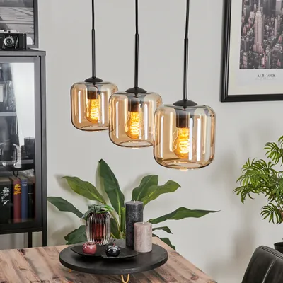 Produktbild von Pernate Hängelampe aus Metall/Glas in Schwarz/Bernsteinfarben