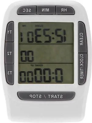 Image de Minuteur de cuisine numérique portable - Minuteur de cuisine à 3 canaux avec affichage LCD - Chronométrage précis - Horloge à compte à rebours avec grand écran d'affichage