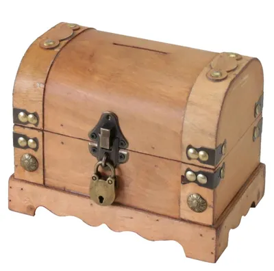 Produktbild von Spardose aus Holz, kleine Schatztruhe mit dekorativem Schloss im Vintage-Stil | 18,5 x 12 x 14