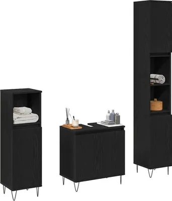 Immagine prodotto di vidaXL Set di mobili da bagno 3 pezzi look rovere nero 30 x 30 x 190 cm