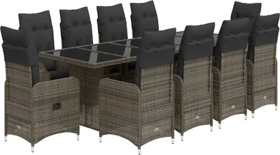 Produktbild von vidaXL 11-tlg. Garten-Bistro-Set mit Kissen Grau Poly Rattan