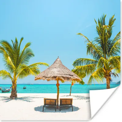 Produktbild von MuchoWow® Poster Strand - Sonnenschirm - Palme 100x100 cm - Babyzimmer