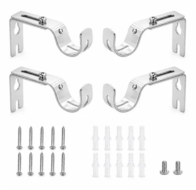 Image de Supports de tringle à rideaux réglables - Lot de 4 en métal - Pour fixation murale - Argent