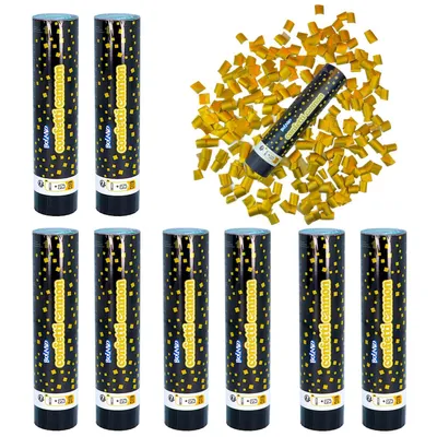 Produktbild von 8er-Set Konfetti-Kanonen 20 cm – auch geeignet für Kinder - Party Shooter - goldenes Konfetti -Kindergeburtstag Party Hochzeit Jubiläum Events