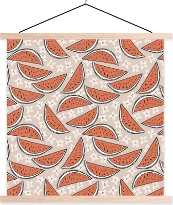 Produktbild von MuchoWow® Textilposter Sommer - Wassermelone - Muster 120x120 cm mit holzfarbenen Rahmen - Textil-Poster