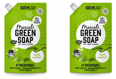 Produktbild von 2 x Marcel's Green Soap Nachfüller Afwasmiddel Basilicum & Vetiver 500 ml - Vorteilspackung - 2 Stücke