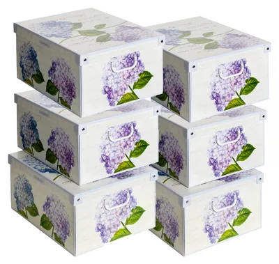 Productafbeelding van Lavatelli Set van 6 Opbergdozen met Deksel Hortensia's, 39 x 50 x 24 cm