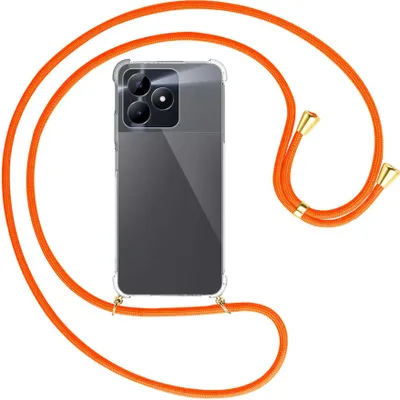 Produktbild von Handykette Backcover-Schutzhülle mit Band (Metall goldfarben) für Realme C51 (6.74'') - neonorange