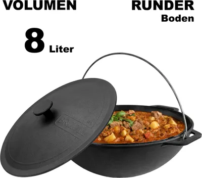 Produktbild von 8L Gusseisen Schwenktopf Kazan Asia Kasan mit Deckel aus Gusseisen Grillwok Wokpfanne Grill Cast Iron Campingtopf Kessel Wok Traditioneller