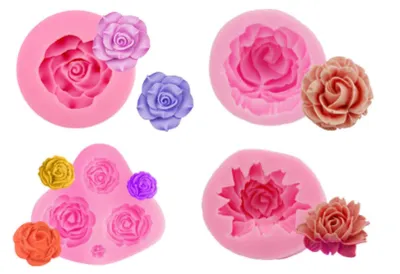 Produktbild von 4 Stücke 3D Silikonform Blumen, Mini Rosen Silikonform Gießformen, 3D Backform, Kerzen Form Blume Blühen Rose für Kuchen Dekoration, Schokolade Handgemachte Süßigkeit Herstellung.
