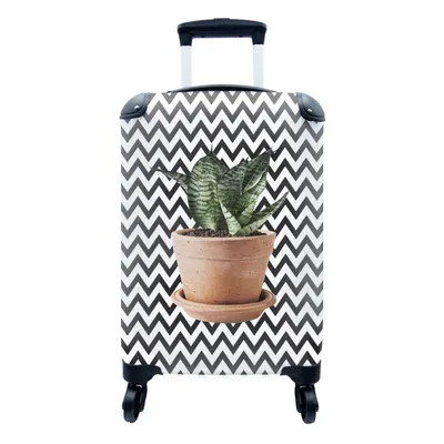 Produktbild von MuchoWow® Koffer Handgepäck Trolley Rollkoffer Kleine Reisekoffer mit 4 Rollen - Pflanze - Blumentopf - Schwarz - Weiß - Cabin Size < 55x40x23 cm & 55x40x20 cm - Fotokoffer - Kabinenkoffer - Boardgepäck - Reise-Box - Reisekoffer - Reisegepäck - Koffer mit Bild - Trolley für Kinder