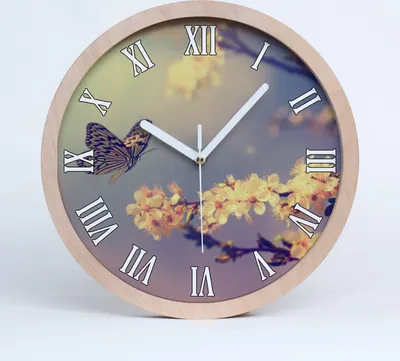 Produktbild von Holzuhr 30fi cm wanduhr - weiße Spitzen - Kirschblüte und Schmetterling
