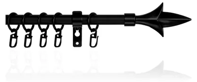 Produktbild von Gardinenstange Lilie, 16 mm, ausziehbar, 1-läufig, 130-240 cm Länge, mit Wandhaltern und Ringen mit Faltenleghaken Schwarz