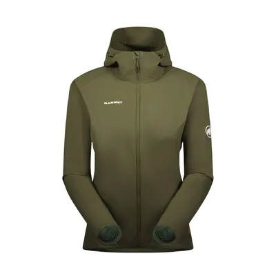 Damen Softshelljacke "GRANITE SO Hooded Jacket" von Mammut in Olivgrün; mit Kapuze und Reißverschluss.