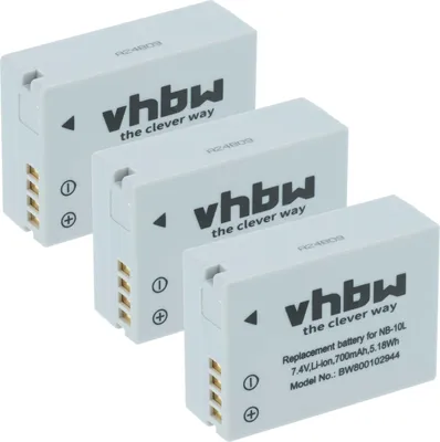 Produktbild von vhbw 3x Akku kompatibel mit Canon PowerShot G10, G3x, SX40, SX40HS, G1 X, G15, SX50, SX50HS Kamera (700 mAh, 7,4 V, Li-Ion)