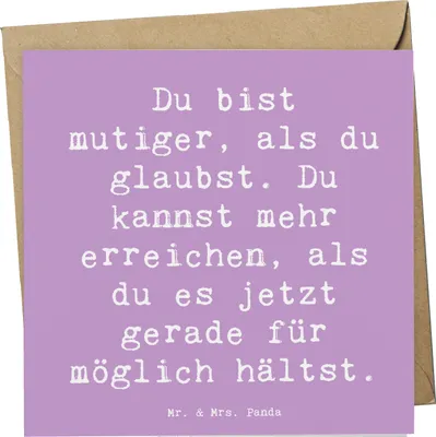 Produktbild von Mr. & Mrs. Panda Deluxe Karte Spruch Mut und Tapferkeit - Lavendeltraum - Geschenk, Klappkarte, Heldenmut, Motivation, doppelkarte, Glückwunschkarte, Überwindung, Zitat